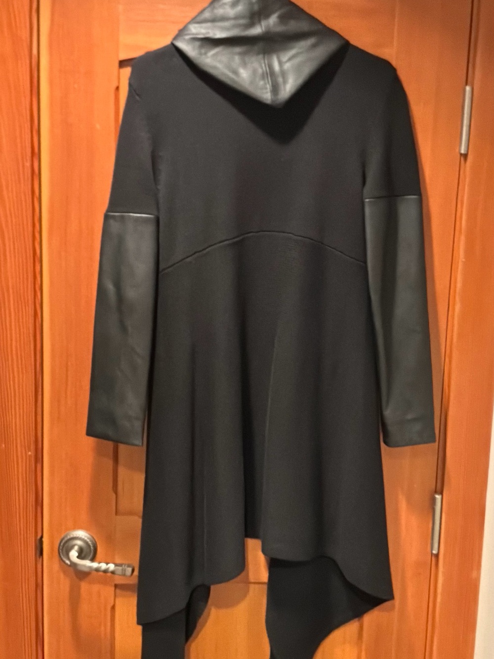 Blank NYC Black Hooded Trench Coat with Leather-Trim Sleeves